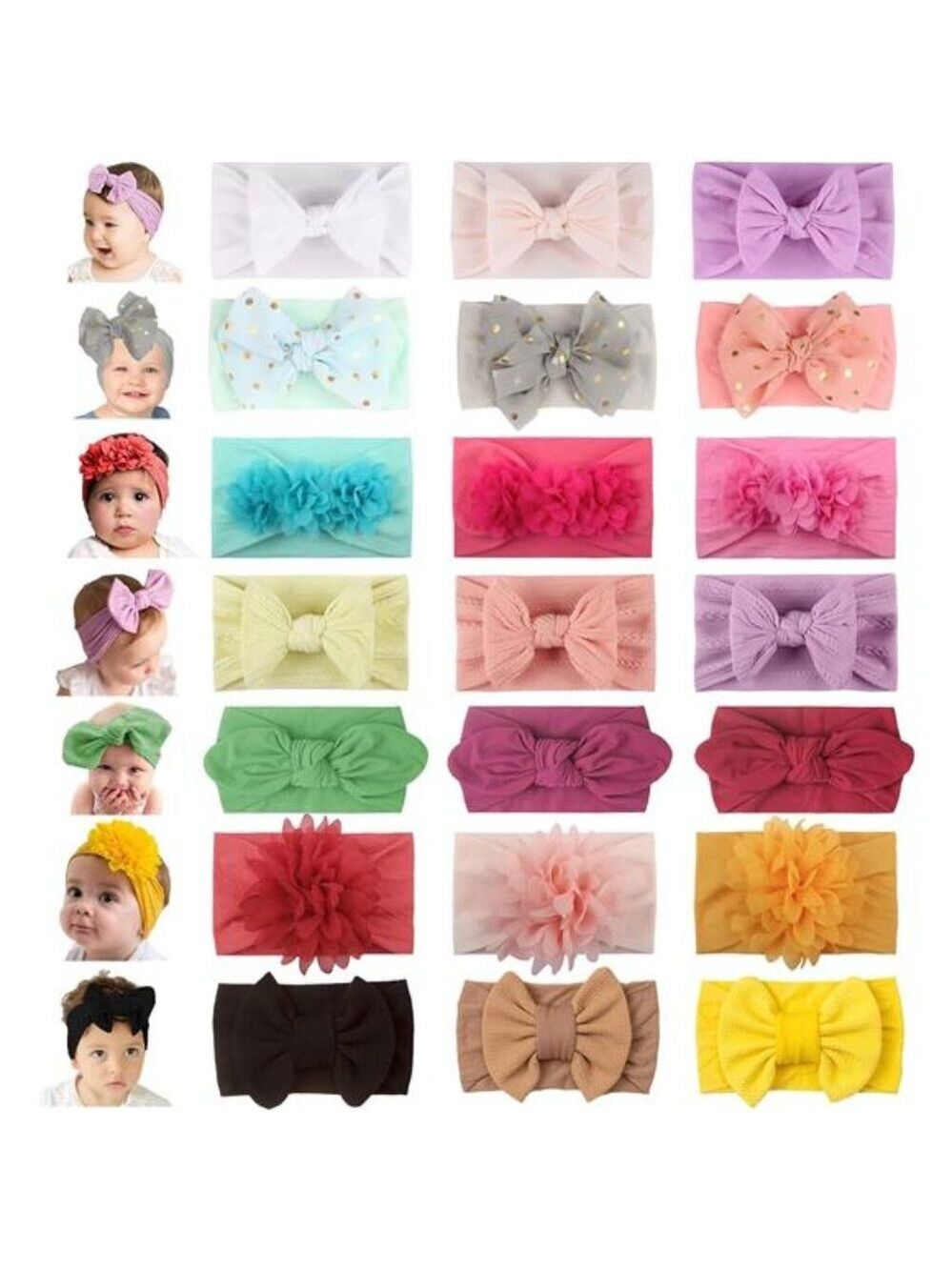 Baby Nylon Headbands Bows Set 21 Pack Newborn Infant Toddler Girls Hairbands Ela